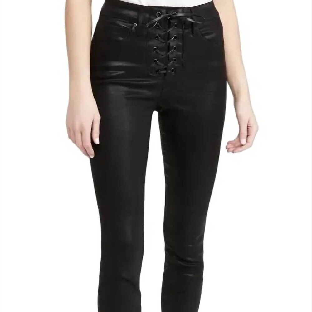 Good American Good Waist Lace Up High Waist Skinny Jeans Black Size 16